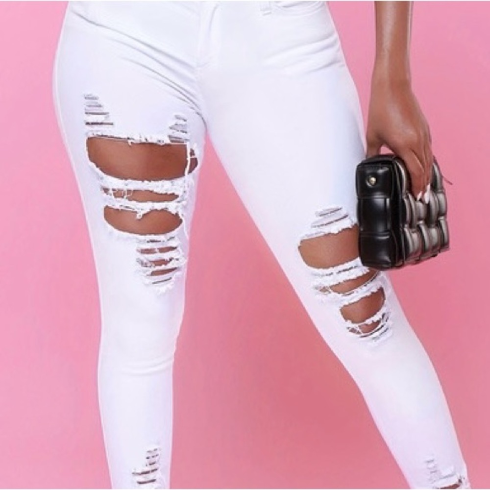 White Distressed Jeans - Picture 2 of 4